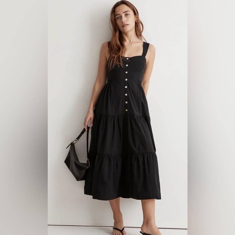 Madewell Black Tiered Maxi Dress with Buttons